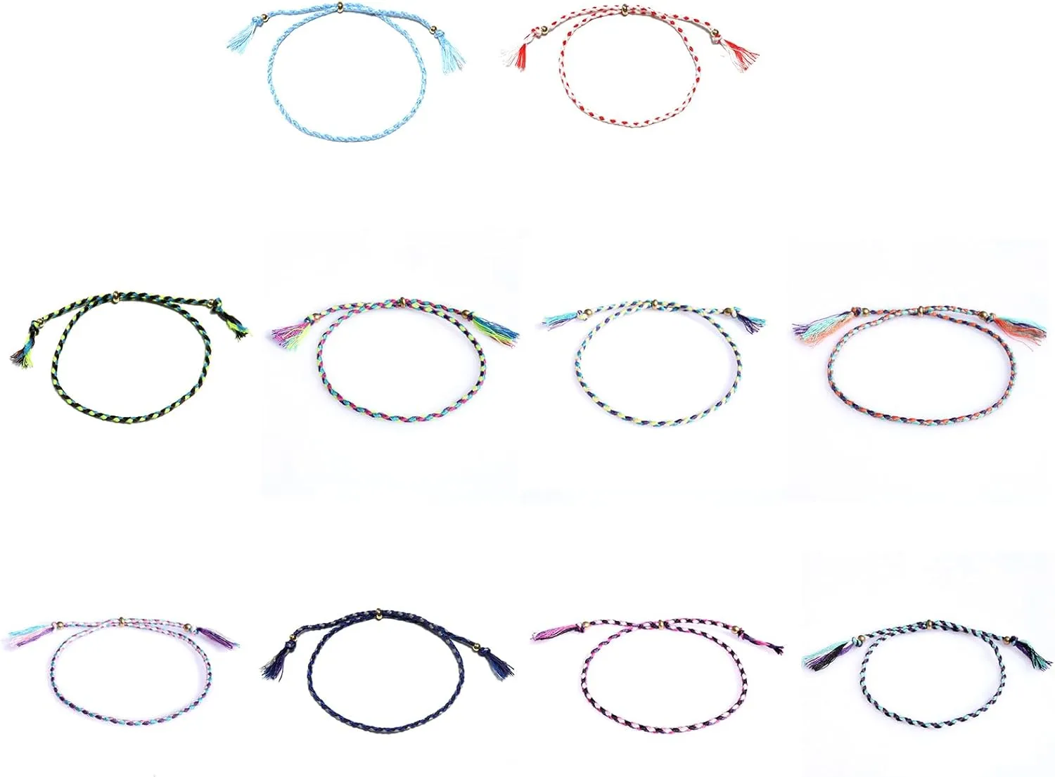 10 Pack Adjustable Handwoven Friendship Bracelets Set Colorful Anklets Unisex Fashion Present For Man And Woman