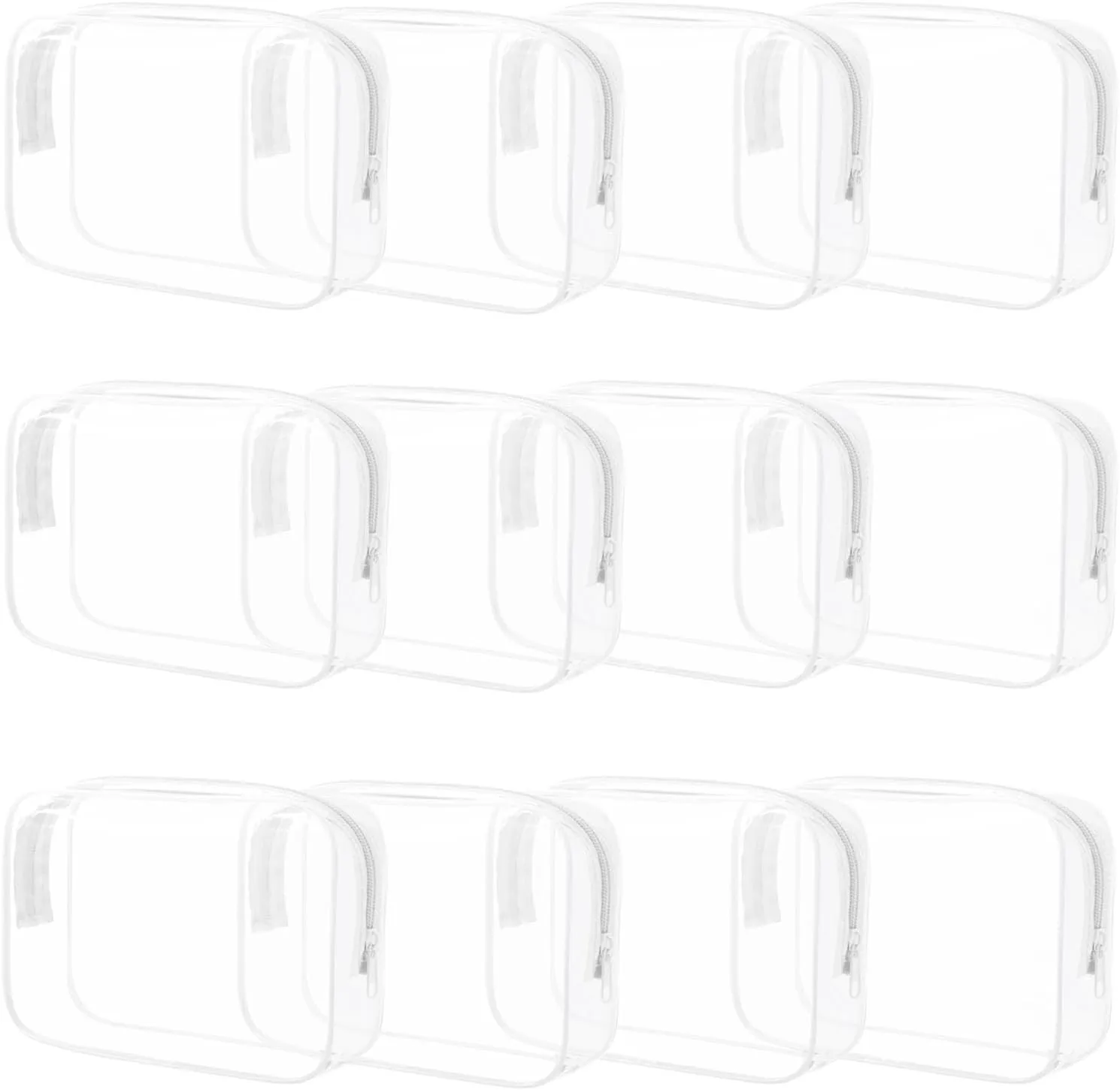 12 Pieces Clear Makeup Bags Bulk, PVC Waterproof Cosmetic Bag with Zipper, TSA Approved Toiletry Bag for Travel, Transparent Pouches Organizer Storage for Men and Women (White, Medium)