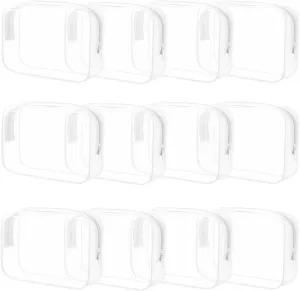 12 Pieces Clear Makeup Bags Bulk, PVC Waterproof Cosmetic Bag with Zipper, TSA Approved Toiletry Bag for Travel, Transparent Pouches Organizer Storage for Men and Women (White, Medium)