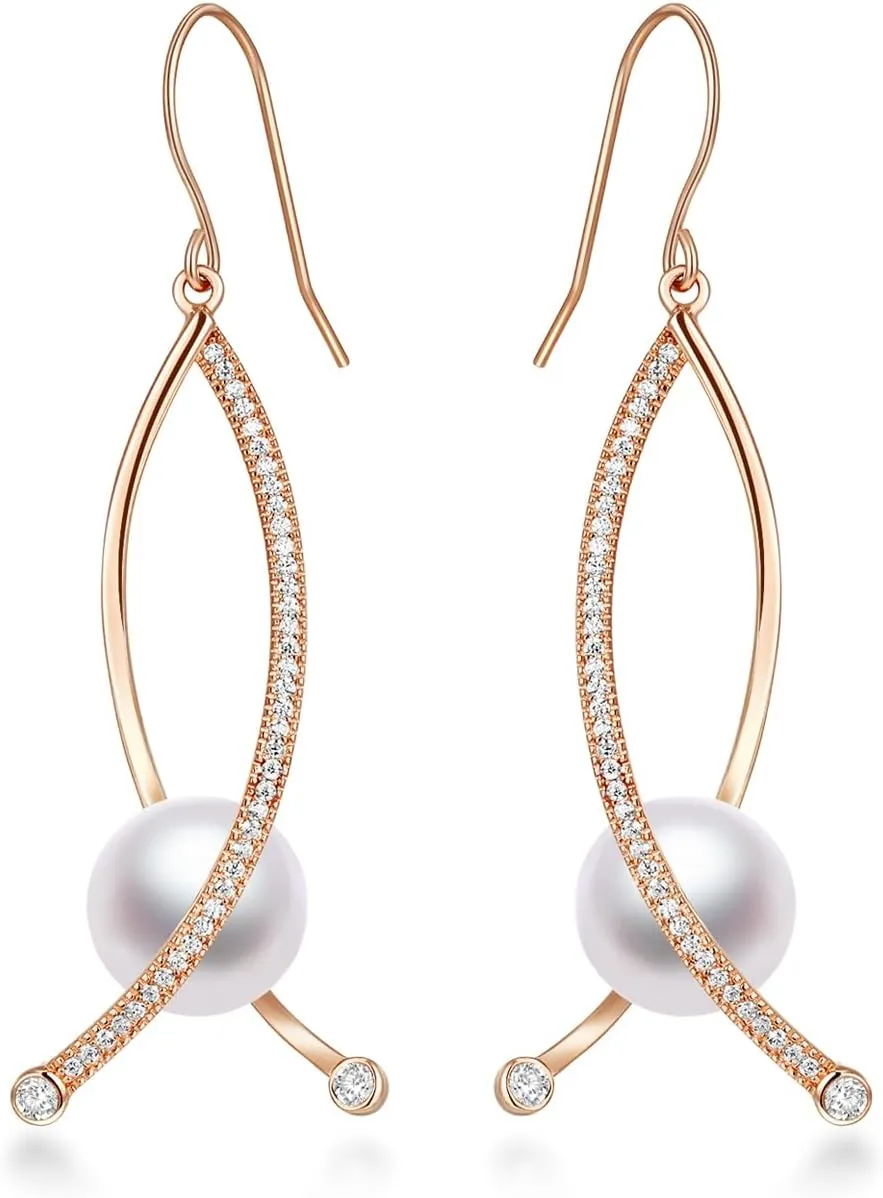 14K Gold Plated Real Calla Lily 925 Sterling Silver Pearl Wedding Earrings for Brides Women Rose Gold Dangling Dangle Hypoallergenic