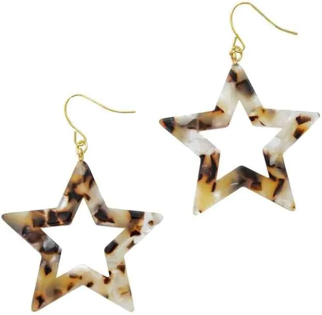 14K Gold Plated Tortoise Star Drop Earrings - Tortoise Shell Drop Dangle Earrings for Women for Her