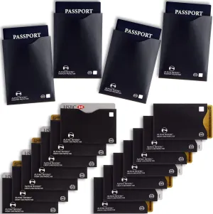 18 RFID Blocking Sleeves (14 Credit Card Holders & 4 Passport Protectors) - Premium Identity Theft Protection Set for Men & Women, Slim Design Fits Wallet or Purse