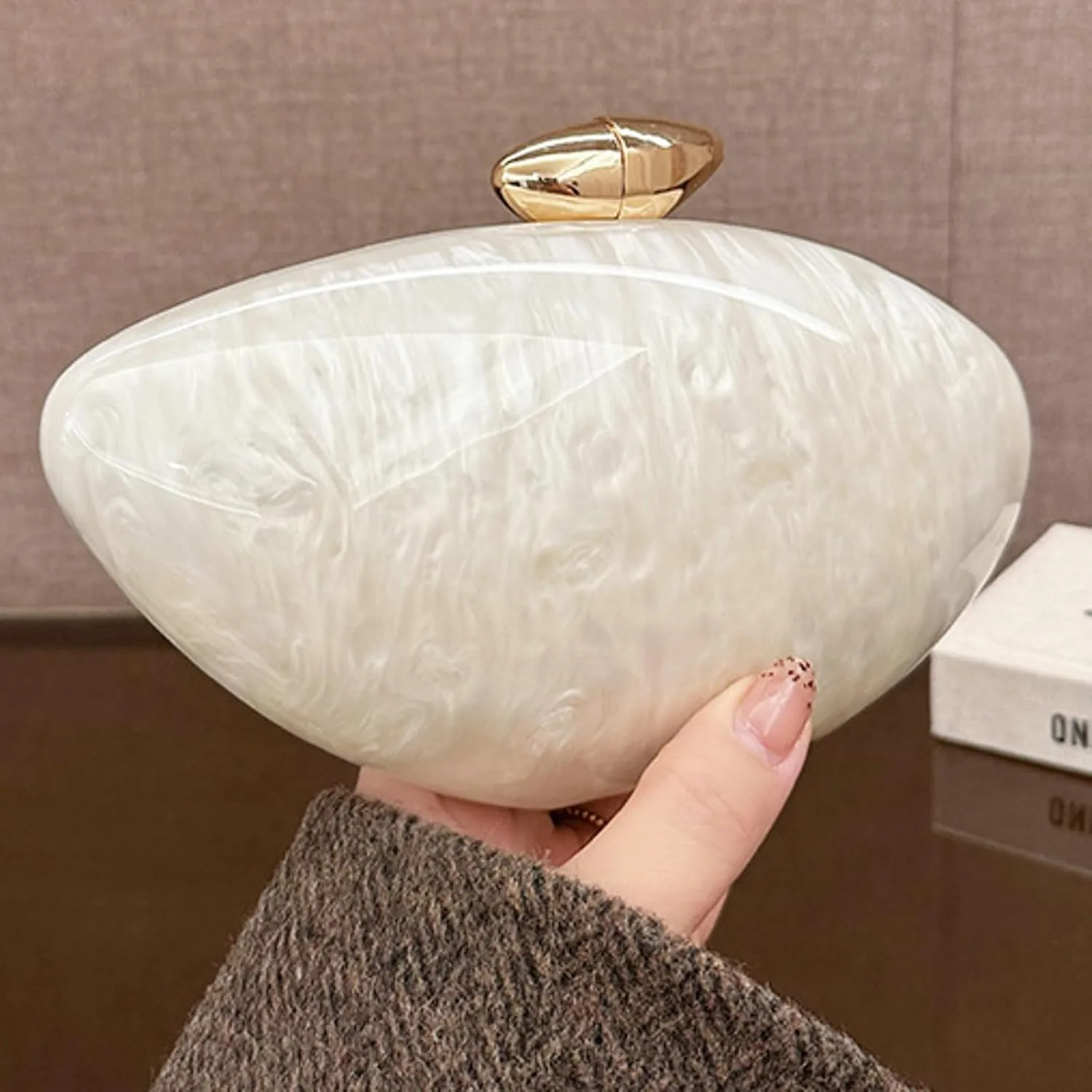 2025 Fashion Acrylic Evening Clutch Purse Marble Pattern Oval Chain Shoulder Bag Parties Weddings Formal Events