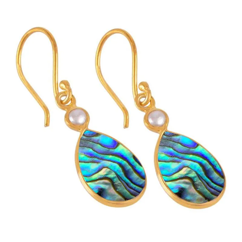 22K Yellow Gold Plated Solid Sterling Silver Dangle Earrings For Womens Abalone Shell Dangle Earrings Sterling Silver Dangle Drop Earrings Blue Gemstone Boho Drop Dangle Earrings