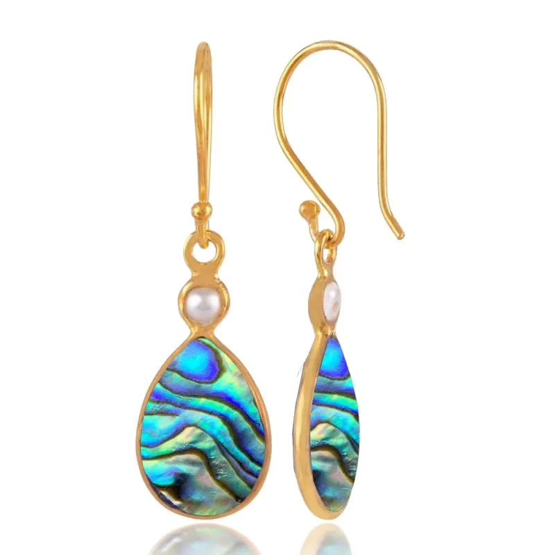 22K Yellow Gold Plated Solid Sterling Silver Dangle Earrings For Womens Abalone Shell Dangle Earrings Sterling Silver Dangle Drop Earrings Blue Gemstone Boho Drop Dangle Earrings