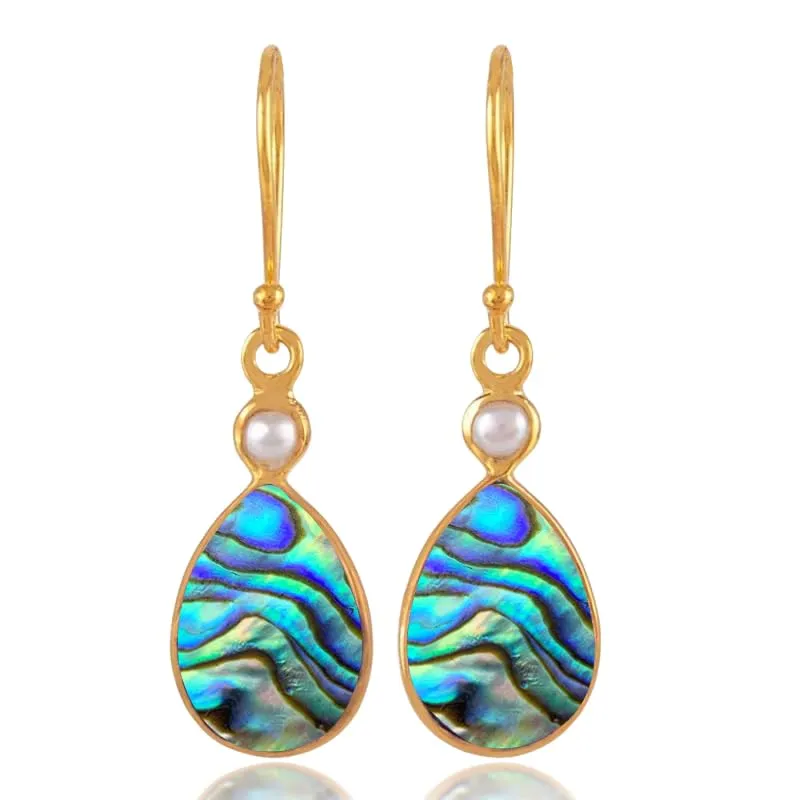 22K Yellow Gold Plated Solid Sterling Silver Dangle Earrings For Womens Abalone Shell Dangle Earrings Sterling Silver Dangle Drop Earrings Blue Gemstone Boho Drop Dangle Earrings