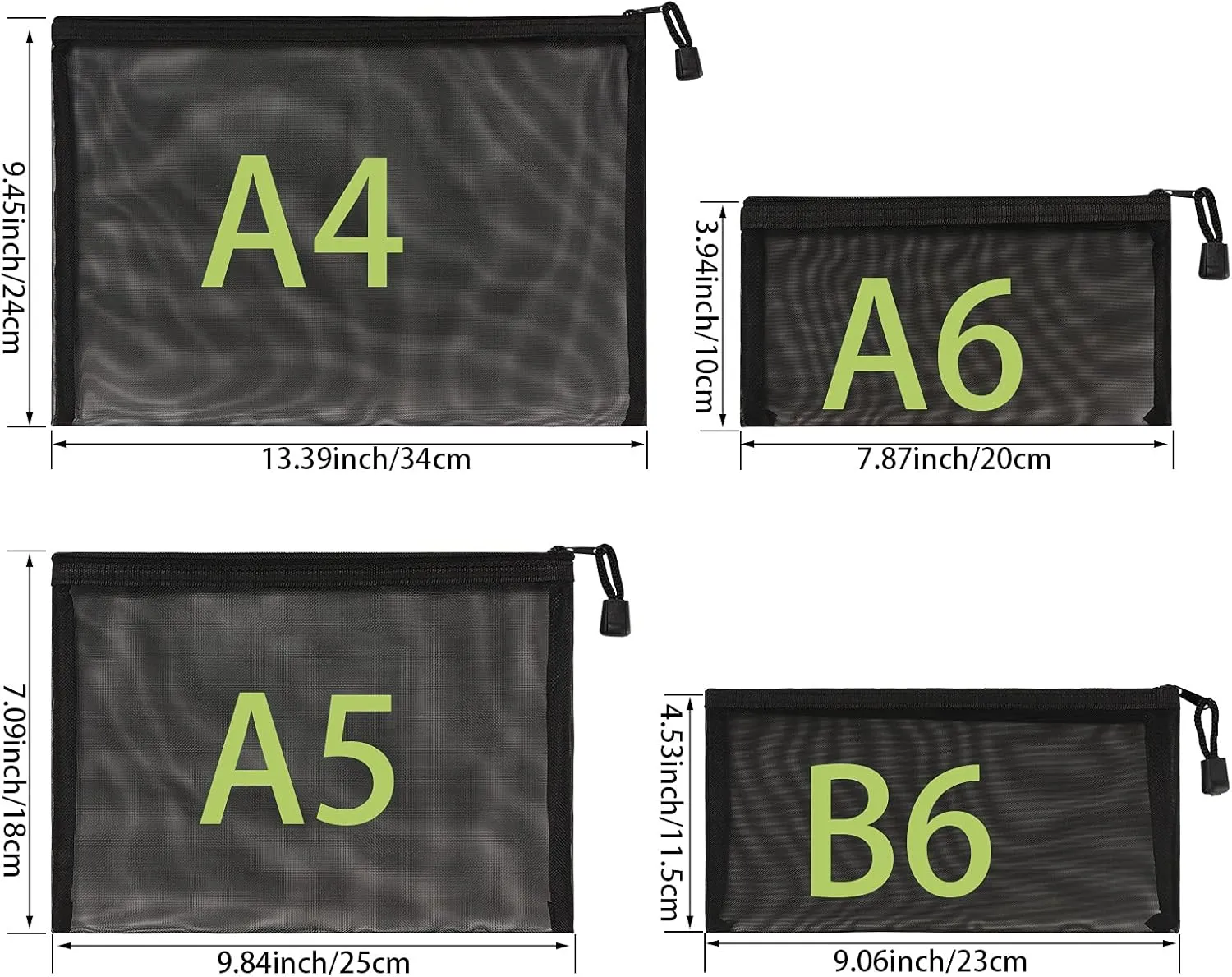 24 Pack Mesh Cosmetic Bags Nylon Makeup Bags Mesh Zipper Pouch Pencil Case Travel Organizer Bags 4 Sizes, Black