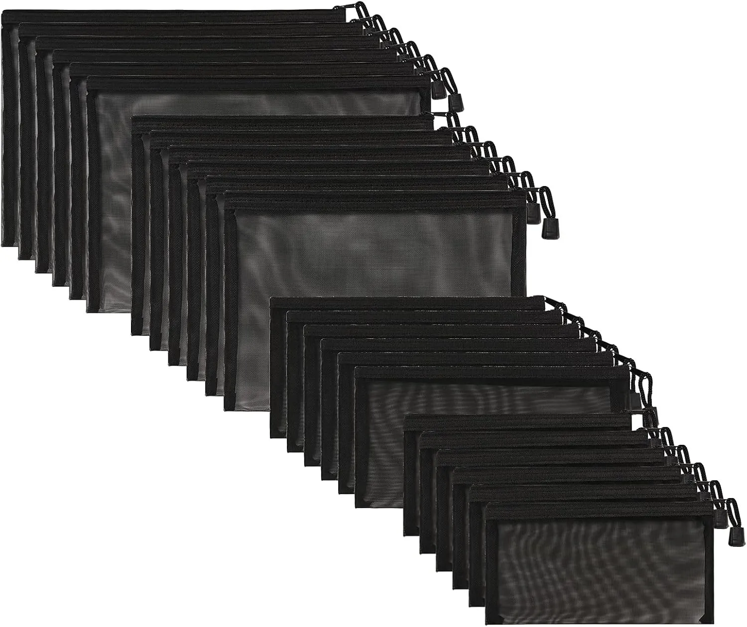 24 Pack Mesh Cosmetic Bags Nylon Makeup Bags Mesh Zipper Pouch Pencil Case Travel Organizer Bags 4 Sizes, Black