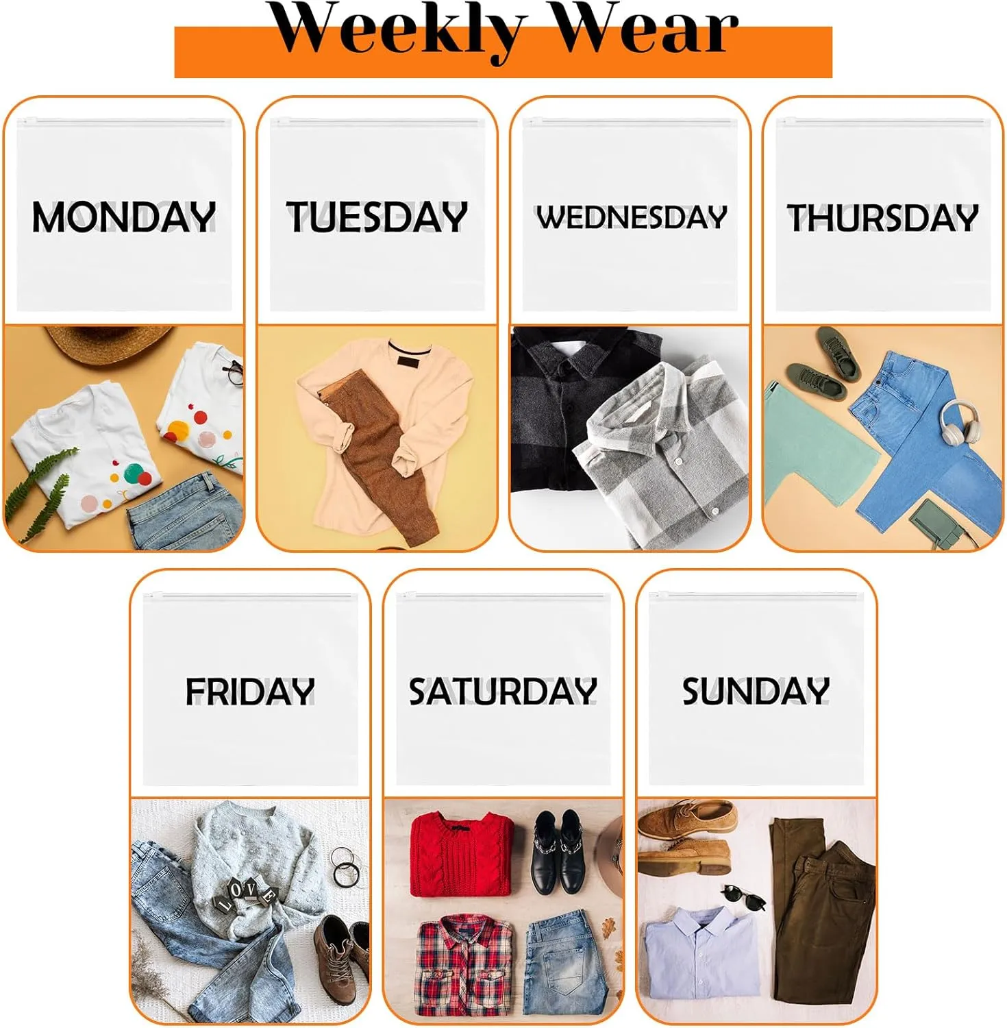 28pcs Frosted Clothes Packaging Bags Travel Organizer Pouches Packing Organizers Days of Week Travel Pouches for Travels Home Storage and Organizing Bags(10.6 x 9.3inch)