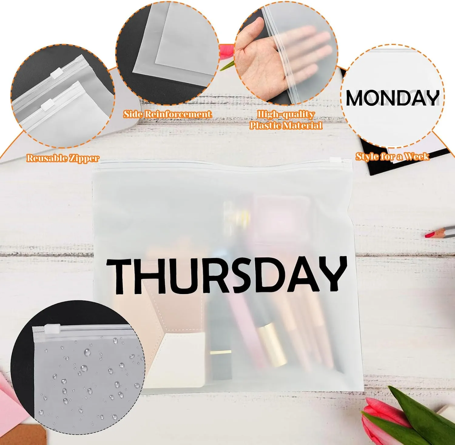 28pcs Frosted Clothes Packaging Bags Travel Organizer Pouches Packing Organizers Days of Week Travel Pouches for Travels Home Storage and Organizing Bags(10.6 x 9.3inch)