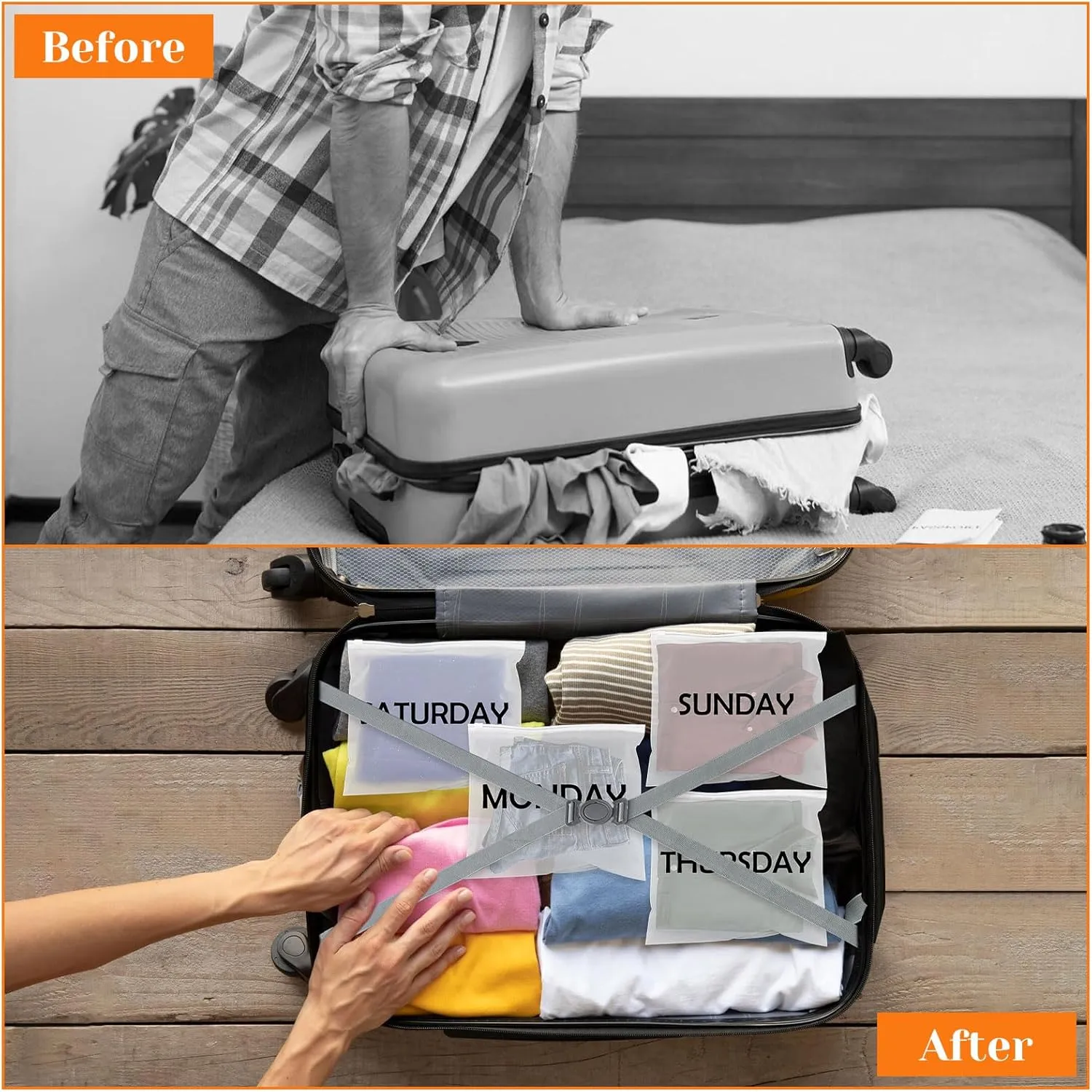 28pcs Frosted Clothes Packaging Bags Travel Organizer Pouches Packing Organizers Days of Week Travel Pouches for Travels Home Storage and Organizing Bags(10.6 x 9.3inch)