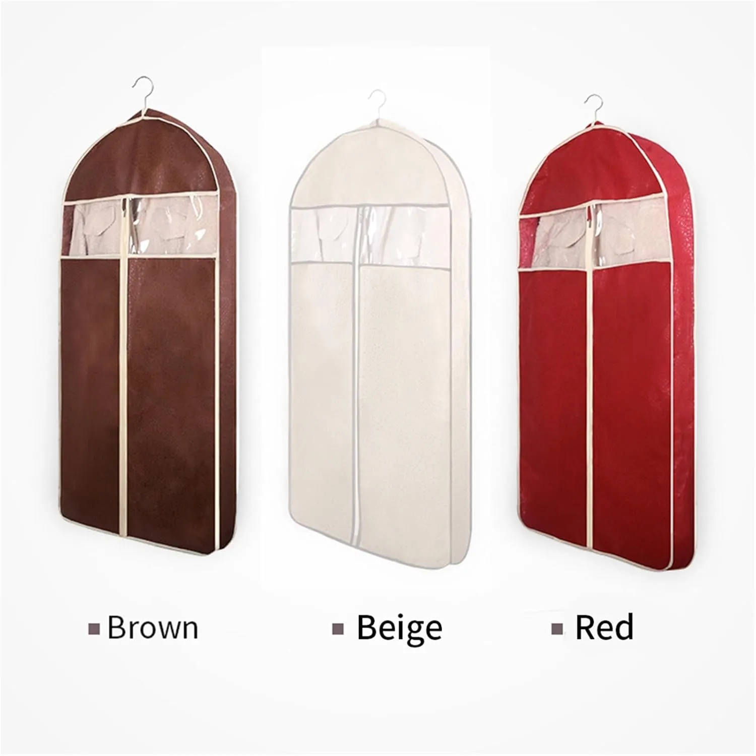 2pc Bag Widened Non-woven Clothing Cover For Garment Dress Suit Coat Big Cloth Case Hanging Pocket Storage Organize Bags(Red,60x128cm)