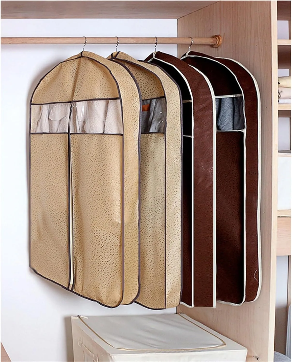 2pc Bag Widened Non-woven Clothing Cover For Garment Dress Suit Coat Big Cloth Case Hanging Pocket Storage Organize Bags(Red,60x128cm)