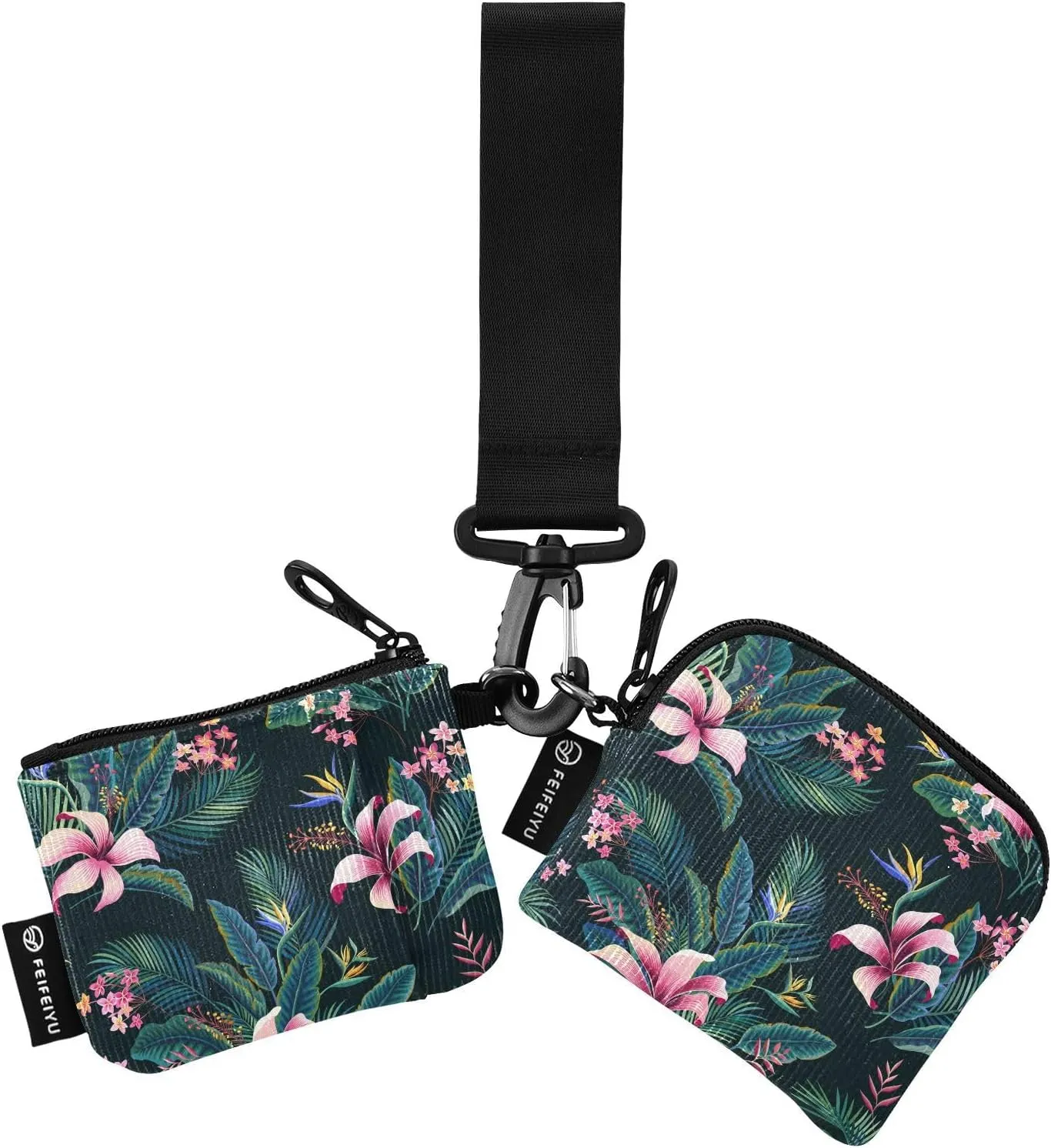 2PCS Coin Purse Wristlet Wallets Keychain Wallet Zip Around Portable Wallet with Detachable Dual Pouch Floral Palm Tree