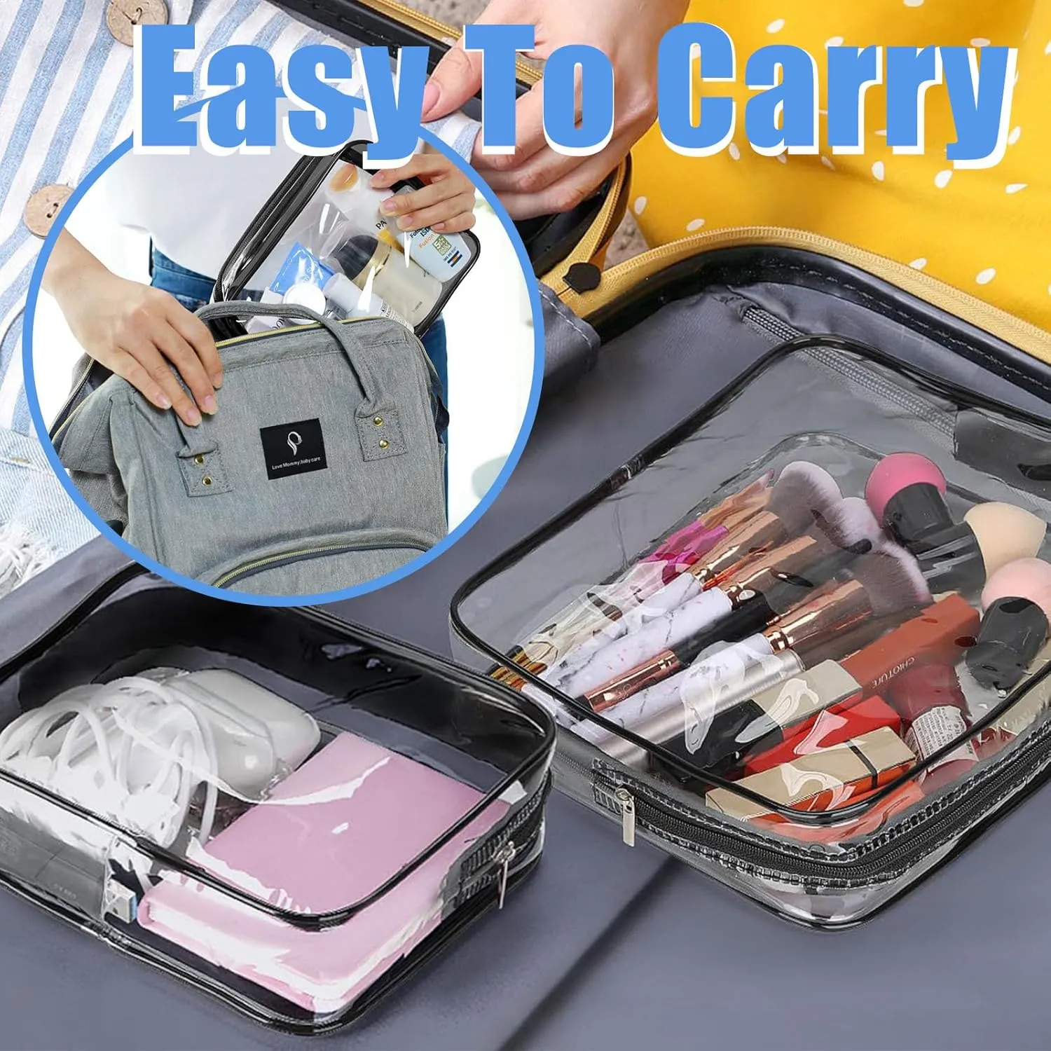 3 Pack Clear Cosmetic Bag, Waterproof Toiletry Bag with Zipper, Transparent Travel Makeup Bags, TSA Approved Clear Organizer Bags, PVC Cosmetic Pouch Case for Vacation Airport Airline Compliant