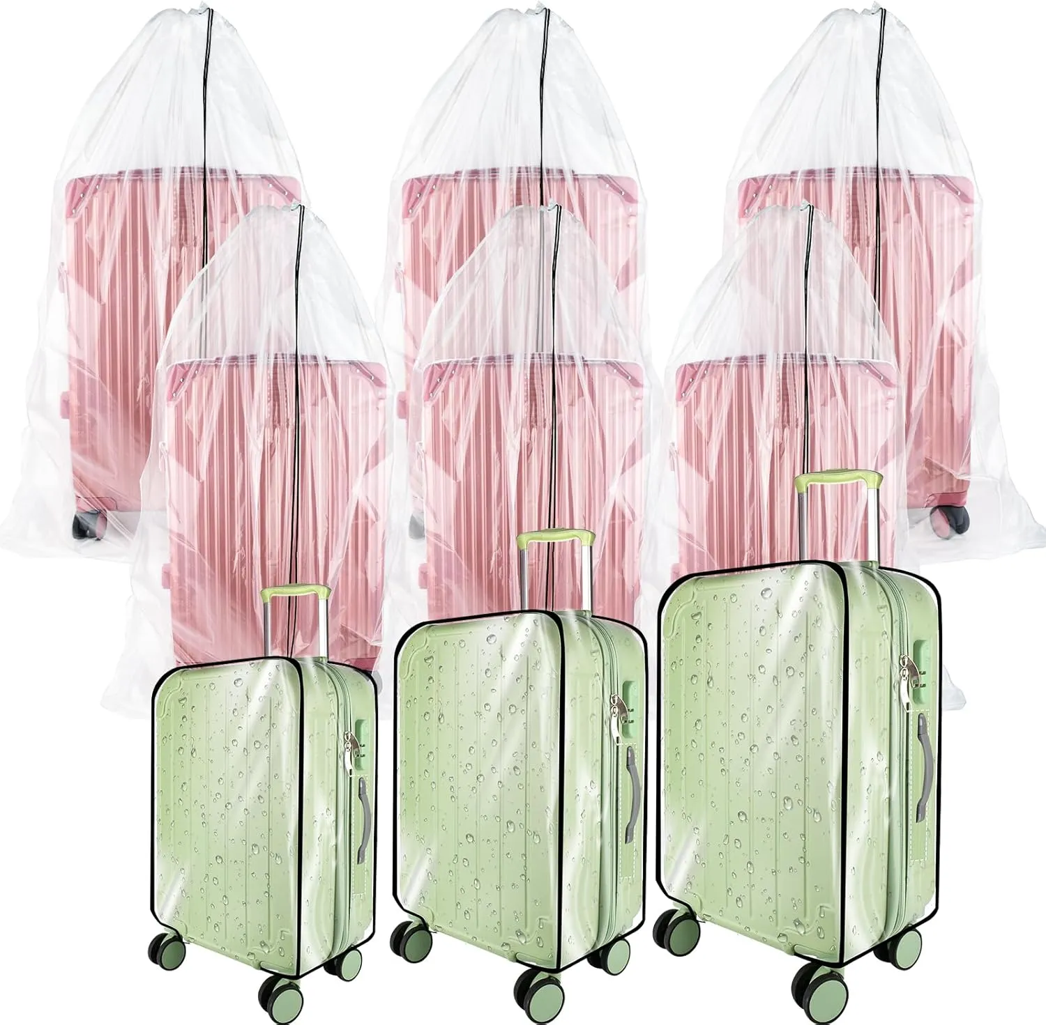3 Pack Thicken Clear Luggage Cover Protector and 6 Pack Extra Large Clear Drawstring Plastic Bags