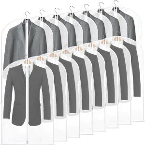 40" Clear Garment Bags for Hanging Clothes, 15 Pack Clear Clothes Covers with Zipper Suit Bags for Closet Storage, Plastic Waterproof Suit Cover Bags for Coats, Jackets, Shirts