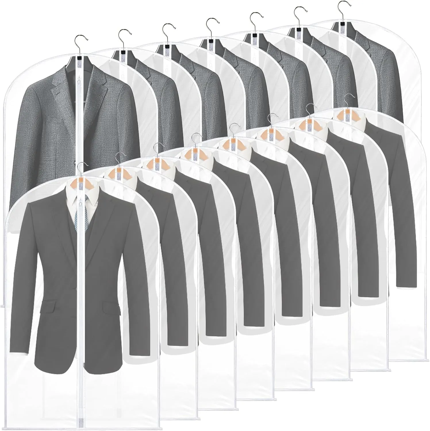 40" Clear Garment Bags for Hanging Clothes, 15 Pack Clear Clothes Covers with Zipper Suit Bags for Closet Storage, Plastic Waterproof Suit Cover Bags for Coats, Jackets, Shirts