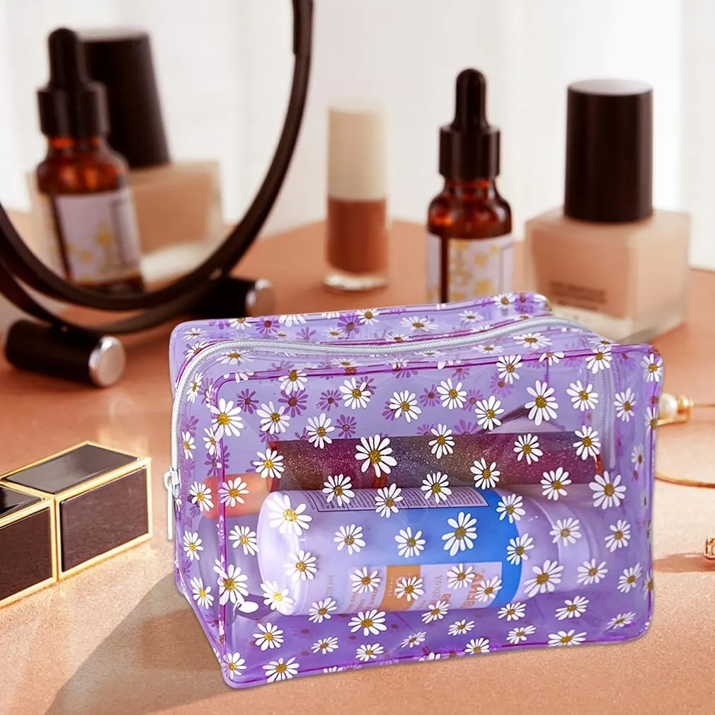 5PCS Portable Waterproof Daisy Makeup Pouch Sets for Travel,Colorful Makeup Bag with Zipper for Purse Brush Bag Pen Pouch