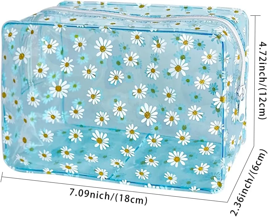 5PCS Portable Waterproof Daisy Makeup Pouch Sets for Travel,Colorful Makeup Bag with Zipper for Purse Brush Bag Pen Pouch