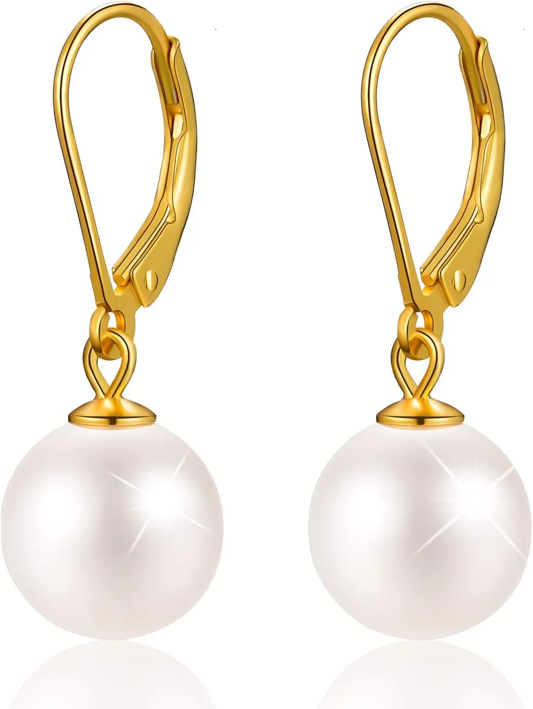 925 Sterling Shell Pearl Silver Earrings 6-12mm Handpicked White Shell Pearl Drop Leverback Earrings for Women