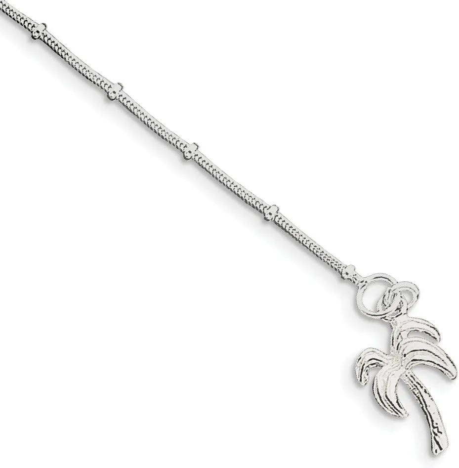 925 Sterling Silver 10inch Solid Palm Tree Anklet 10"