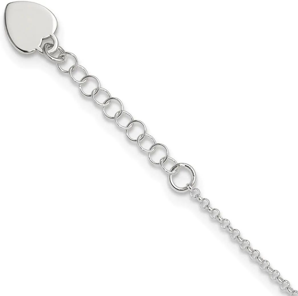925 Sterling Silver Fancy Lobster Closure Polished Love Heart With 1inch Ext. Anklet 9 Inch-Anklet for Women