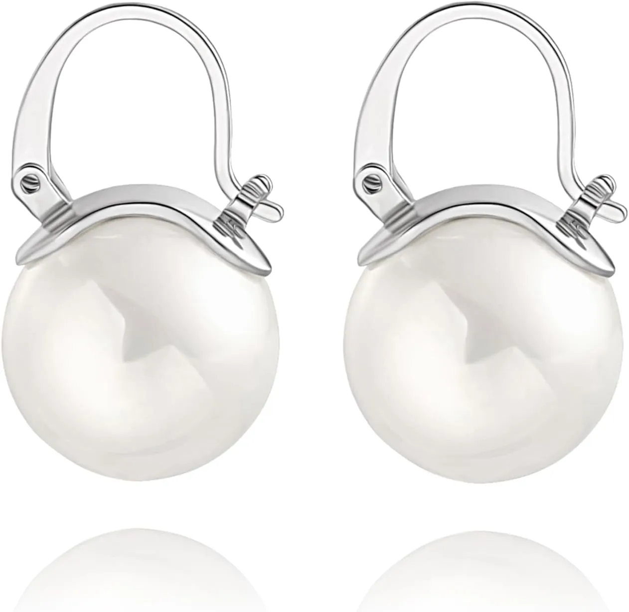 925 Sterling Silver Hoop Handpicked AAA  Quality 7.5-8mm White Freshwater Cultured Pearl Dangle Drop Earrings Jewelry for Women