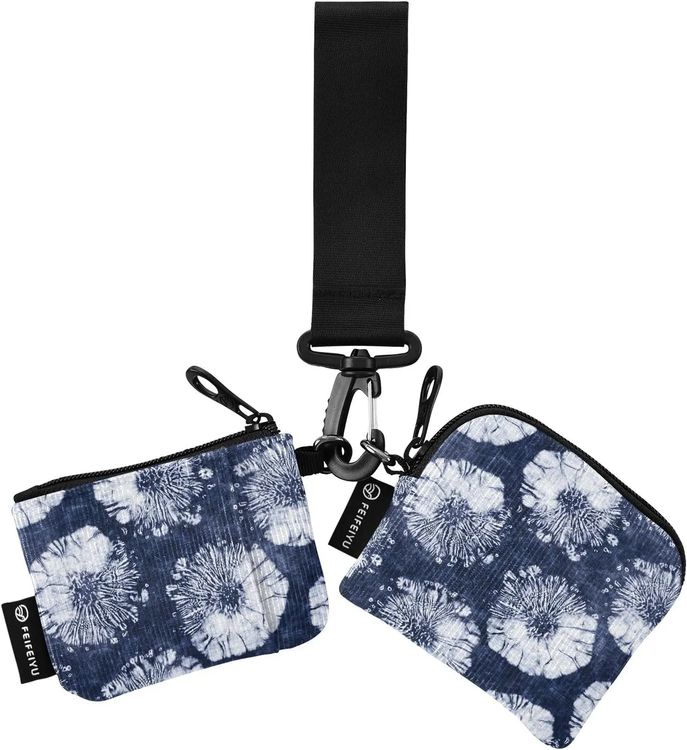 Abstract Blue Floral Dye Wristlet Keychain Wallets for Women Portable Small Coin Purse