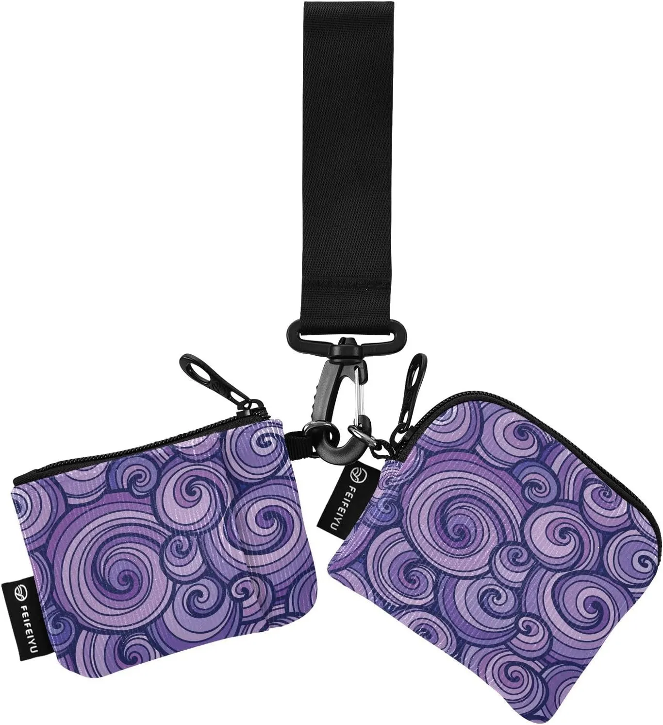 Abstract Bright Purple Curly Wristlet Keychain Wallets for Women Portable Small Coin Purse
