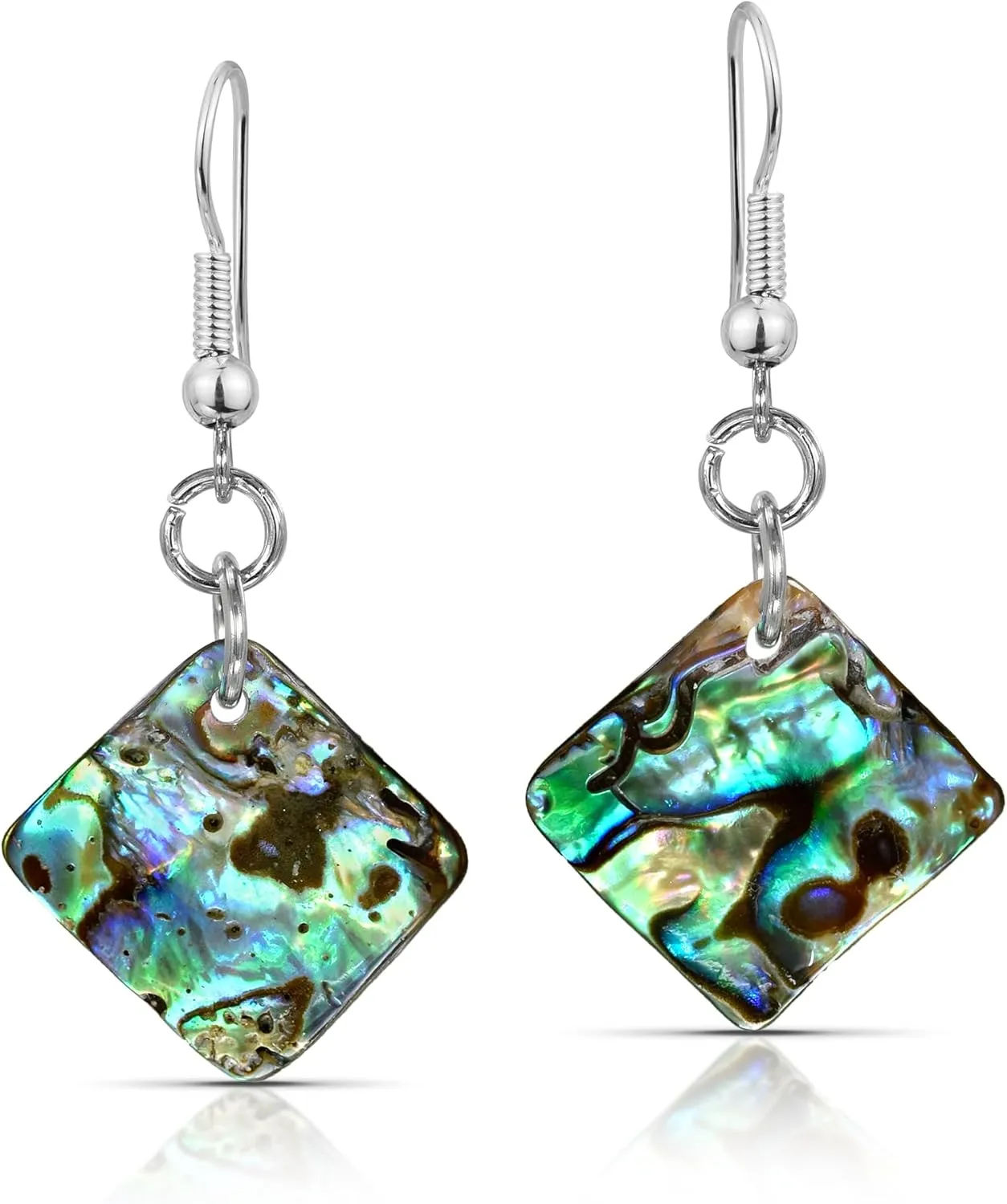 AeraVida Ocean Waves Abalone Shell Tilted Squares or Rhombus Shaped Dangle Earrings | Square Sterling Silver Earrings for Women | Abalone Shell Earrings