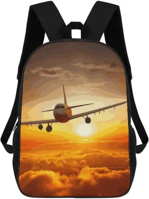Aircraft Plane at Sunset Business Laptop Backpack for Women Men 17 Inch Carry on Backpack Waterproof Black Bookbag Fashion Lightweight Backpacks for Travel Hiking Camping Casual Daypack Backpacks
