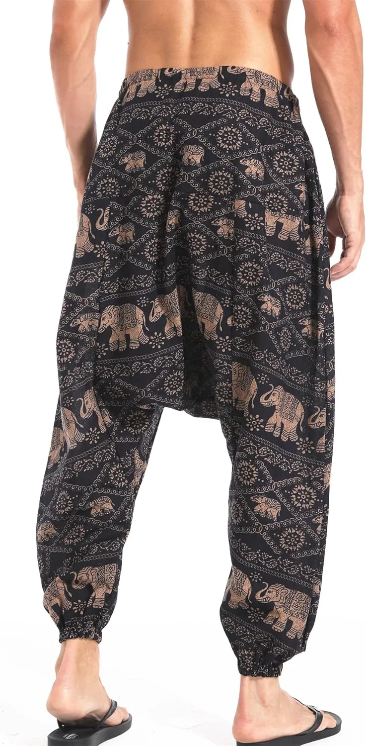 AITFINEISM Men's Drawstring Aladdin Hippie Harem Pants Loose Drop Crotch Trousers
