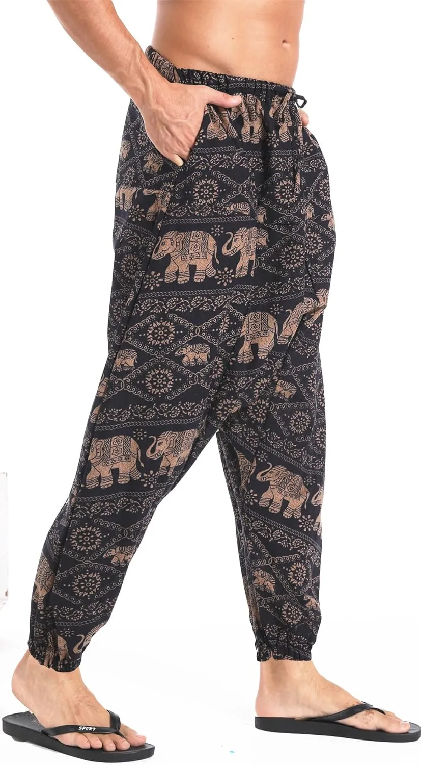 AITFINEISM Men's Drawstring Aladdin Hippie Harem Pants Loose Drop Crotch Trousers