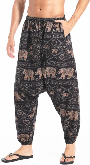 AITFINEISM Men's Drawstring Aladdin Hippie Harem Pants Loose Drop Crotch Trousers