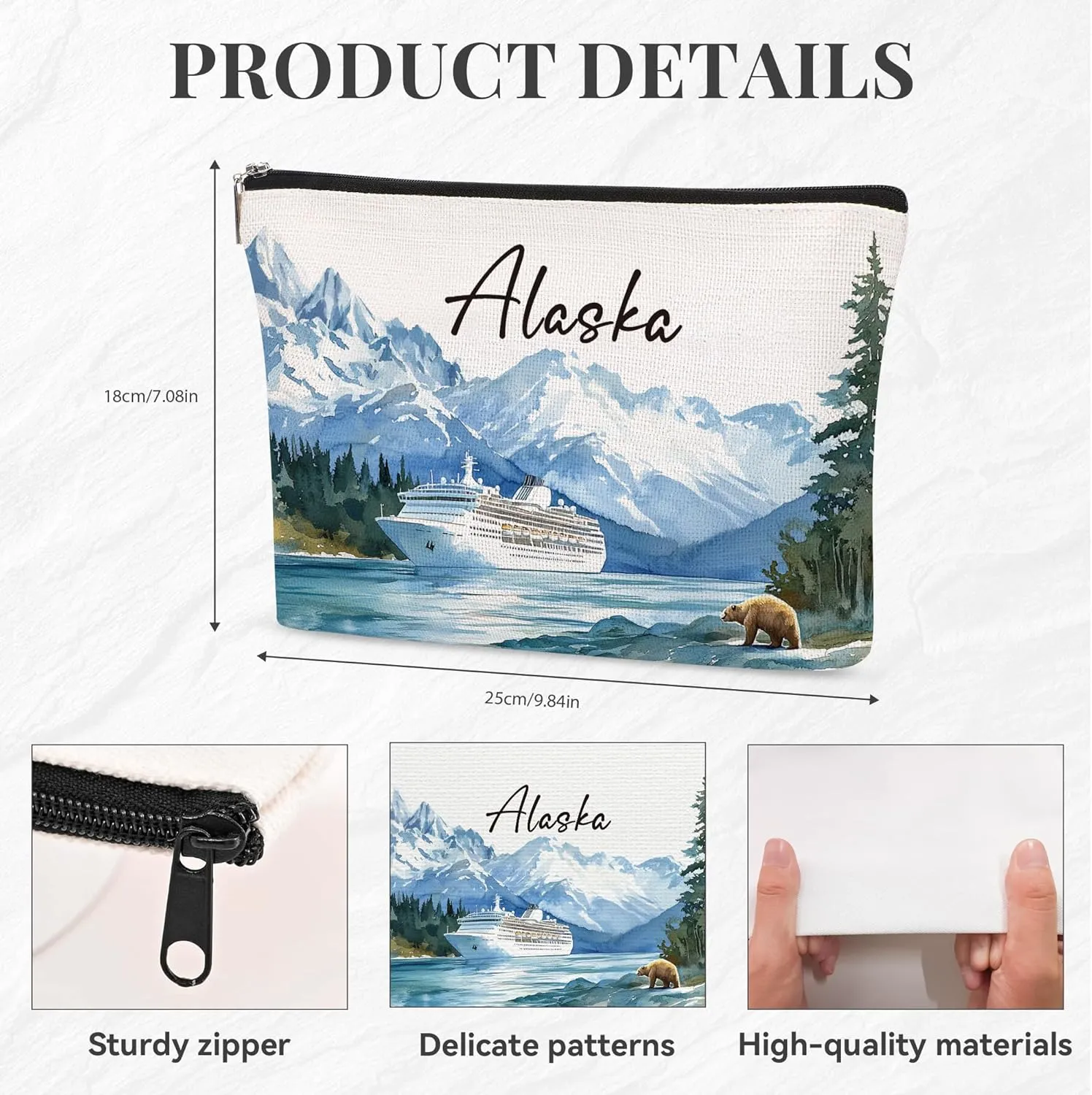 Alaska Travel Cosmetic Case, Blue, Perfect for Alaska Lovers, Travelers, Cruise Lovers
