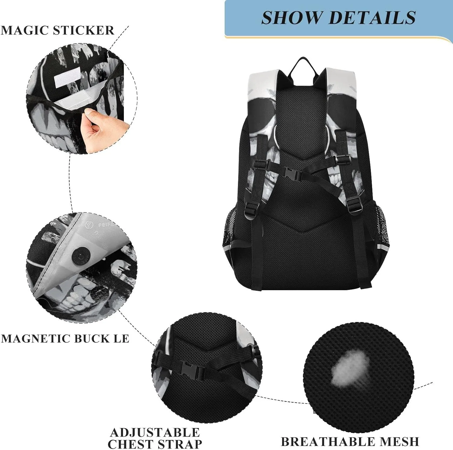 ALAZA Skull Backpack Bookbag Laptop Notebook Bag Casual Travel Trip Daypack for Women Men Fits 15.6 Laptop