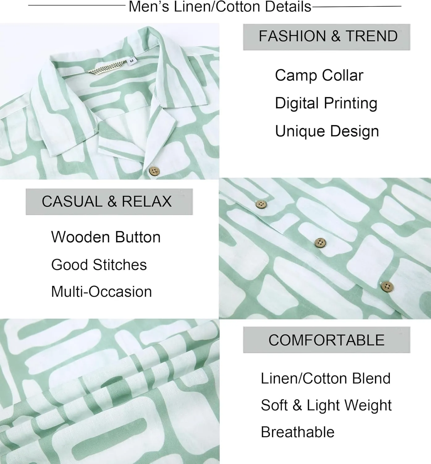 Alex Vando Mens Print Linen Cotton Shirts Short Sleeve Casual Summer Beach Hawaiian Shirt for Men