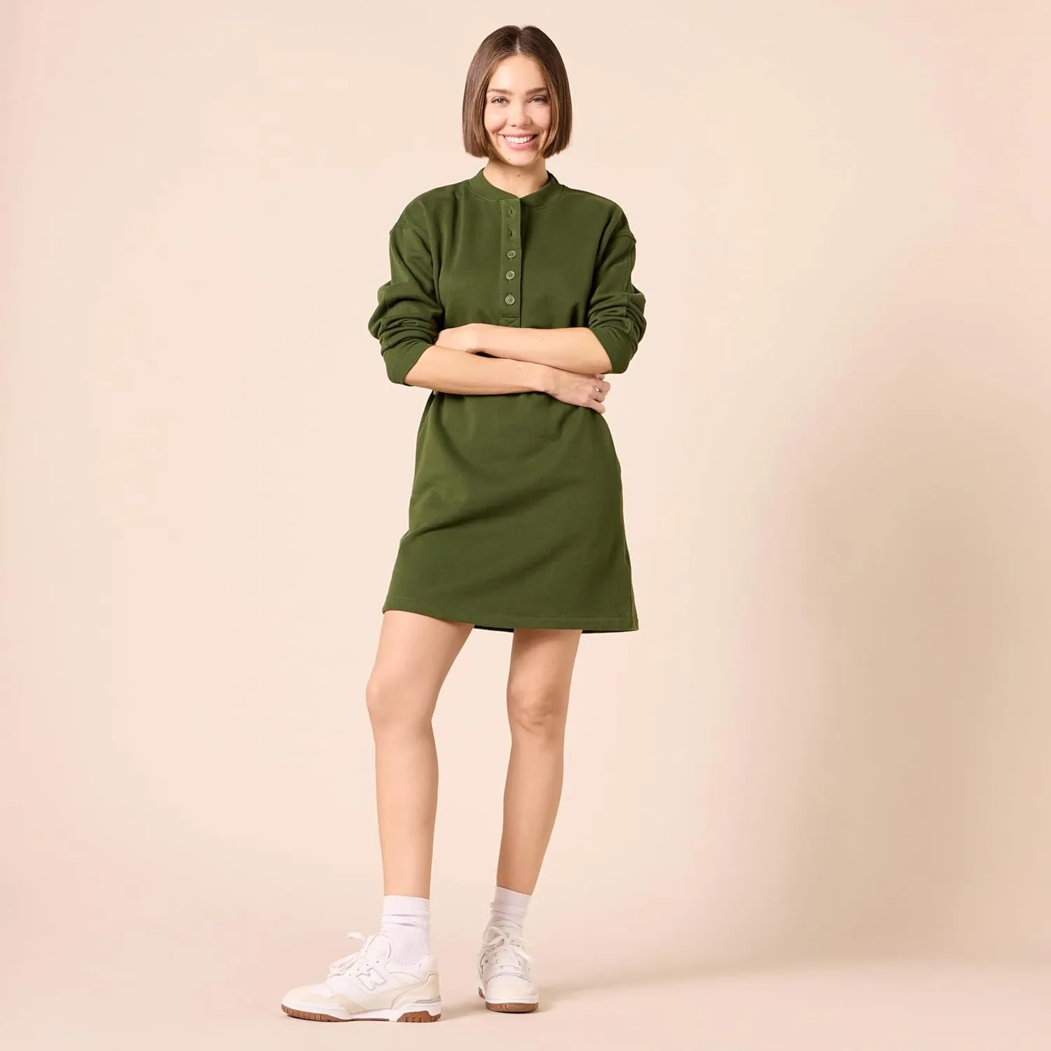 Amazon Essentials Women's Knit Henley Sweatshirt Dress (Available in Plus Size)