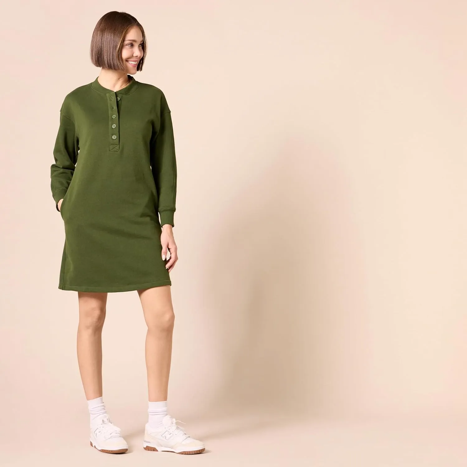 Amazon Essentials Women's Knit Henley Sweatshirt Dress (Available in Plus Size)