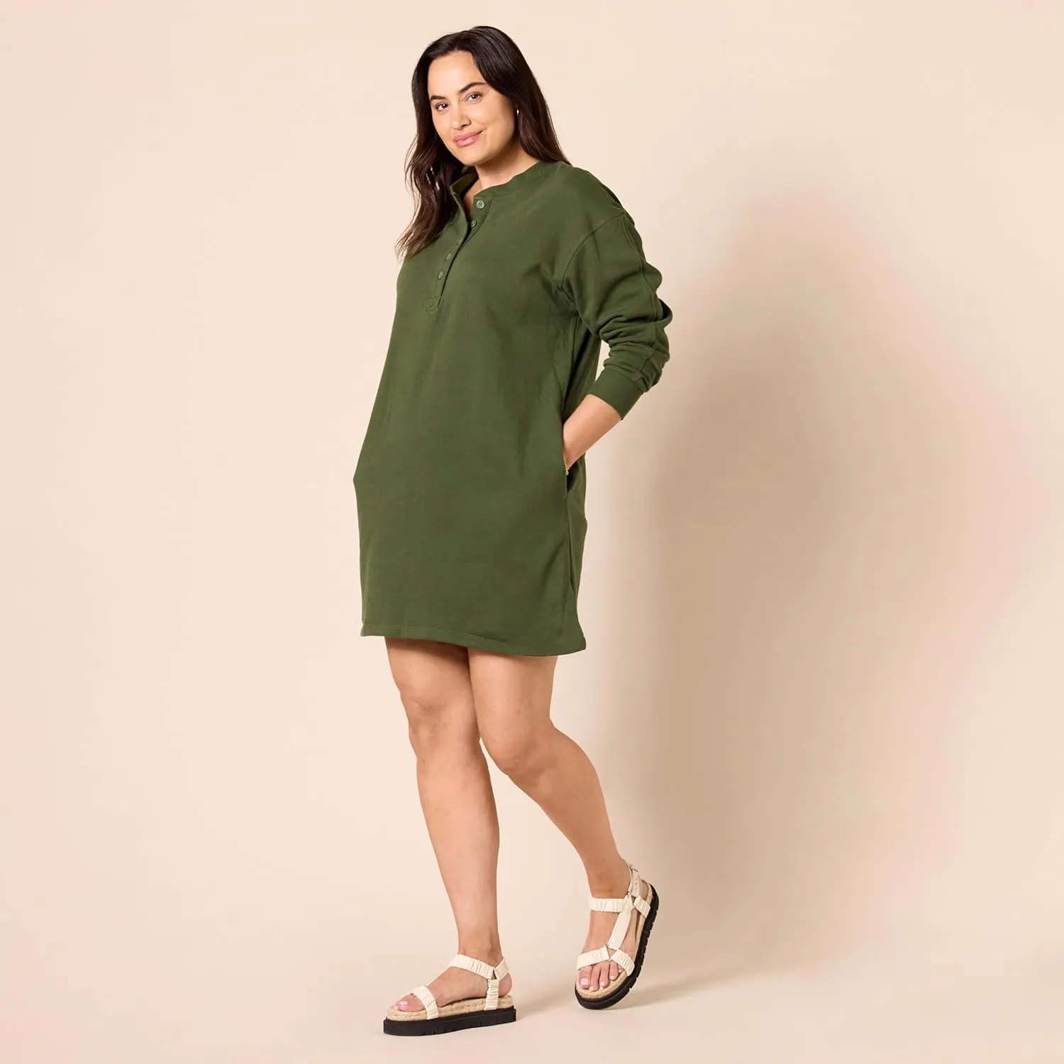 Amazon Essentials Women's Knit Henley Sweatshirt Dress (Available in Plus Size)