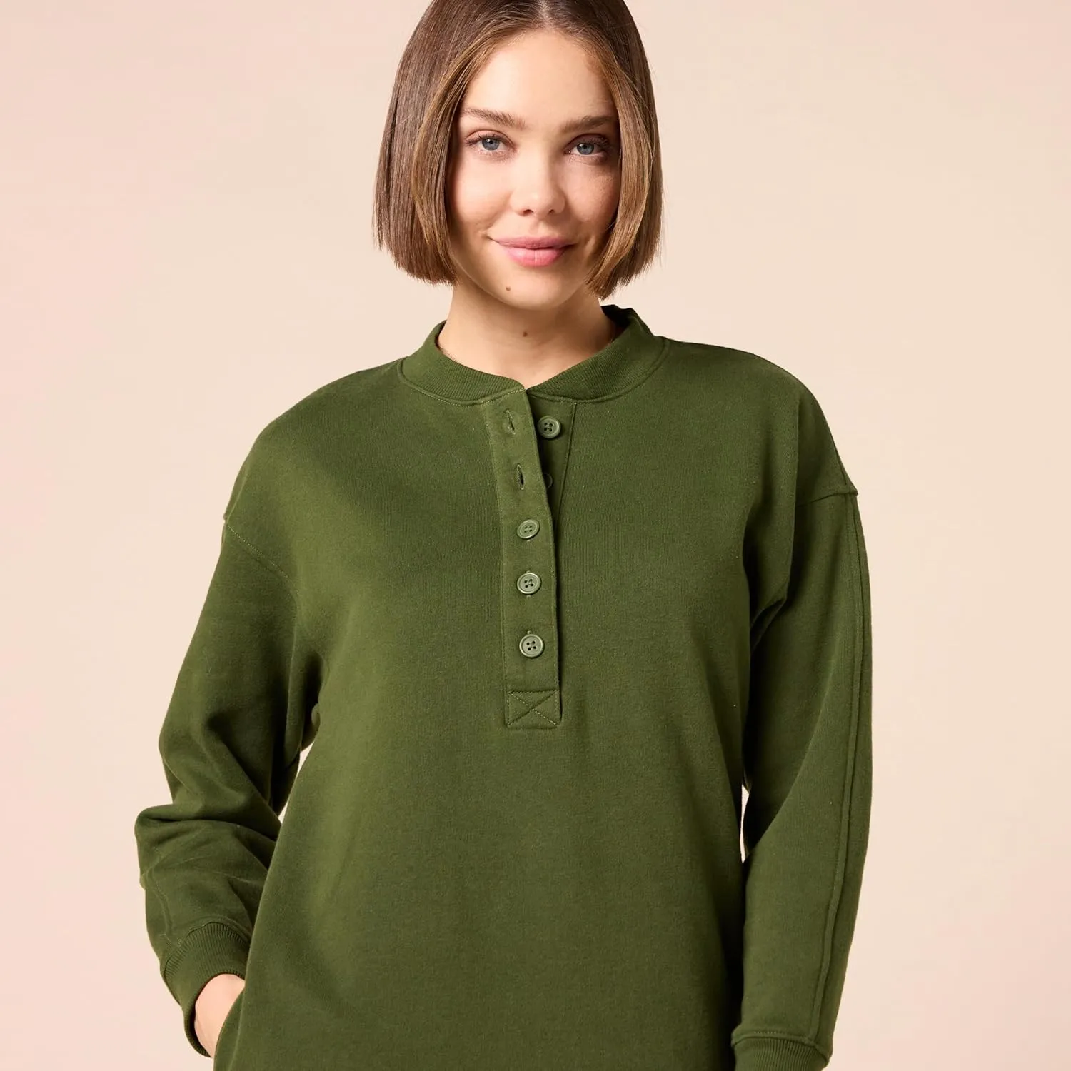 Amazon Essentials Women's Knit Henley Sweatshirt Dress (Available in Plus Size)