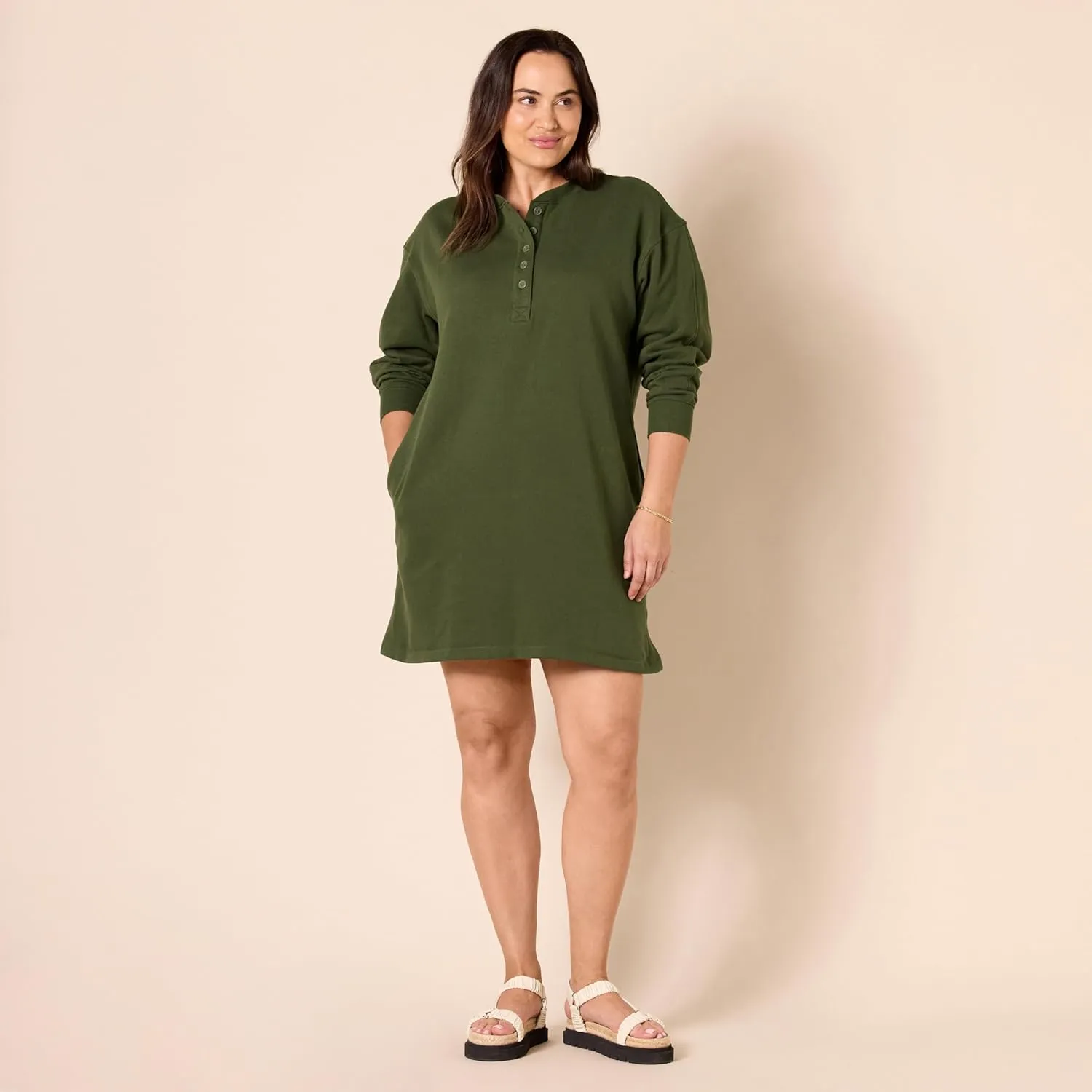 Amazon Essentials Women's Knit Henley Sweatshirt Dress (Available in Plus Size)