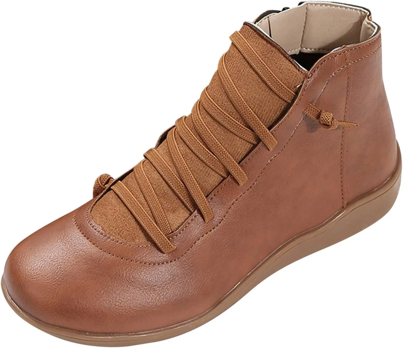 AMDBEL Cowboy Boots for Women Short, Arch Support Low Heel Fashion Lace Up Zipper Booties Slip On Leather Short Booties, Ankle Boots For Women Comfy Flat, Winter Boots for Women 2023