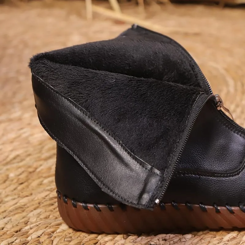 Ankle Boots for Women Low Heel,2024 New Arch Support Booties Side Zip-up Vintage Leather Damping Shoes Flat Heel Booties