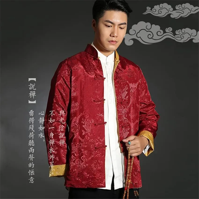 Aoleaky Tang Suit Chinese Shirt Style Jacket Collar Traditional Chinese Clothing For Men Silk Kungfu Cheongsam Top Hanfu