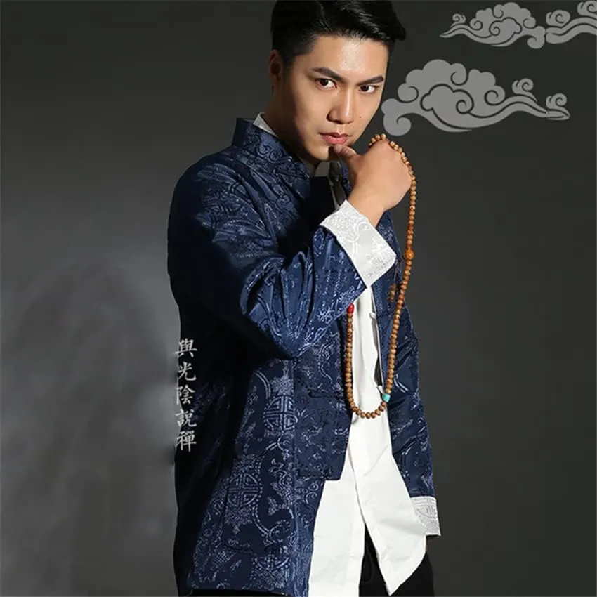 Aoleaky Tang Suit Chinese Shirt Style Jacket Collar Traditional Chinese Clothing For Men Silk Kungfu Cheongsam Top Hanfu