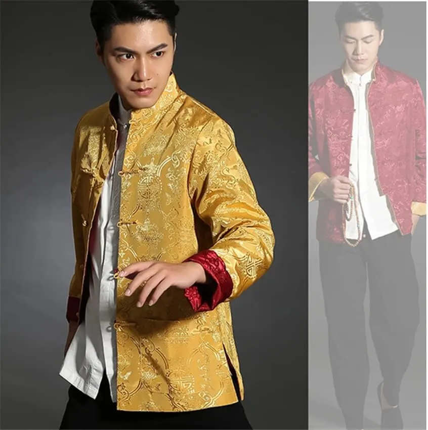 Aoleaky Tang Suit Chinese Shirt Style Jacket Collar Traditional Chinese Clothing For Men Silk Kungfu Cheongsam Top Hanfu