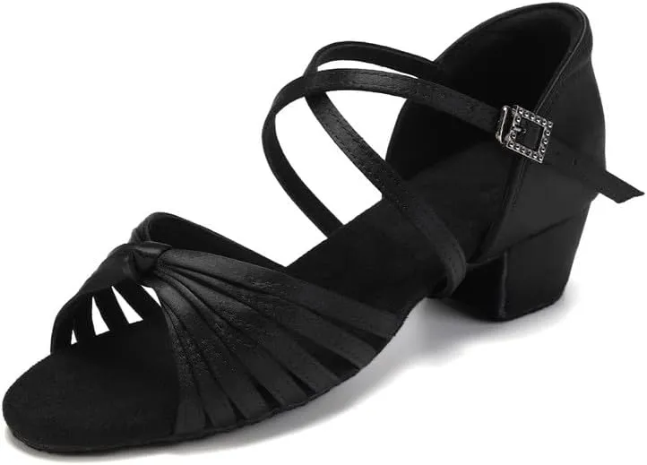 AOQUNFS Girls Latin Dance Shoes Low Heels Tango Salsa Ballroom Practice Performance Dancing Shoes,7B-TL