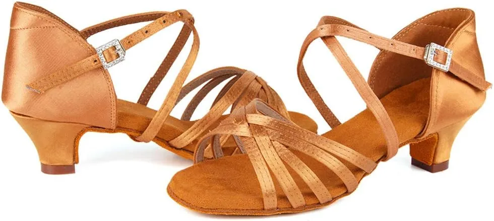 AOQUNFS Girls Latin Dance Shoes Low Heels Tango Salsa Ballroom Practice Performance Dancing Shoes,EM-XGGZS